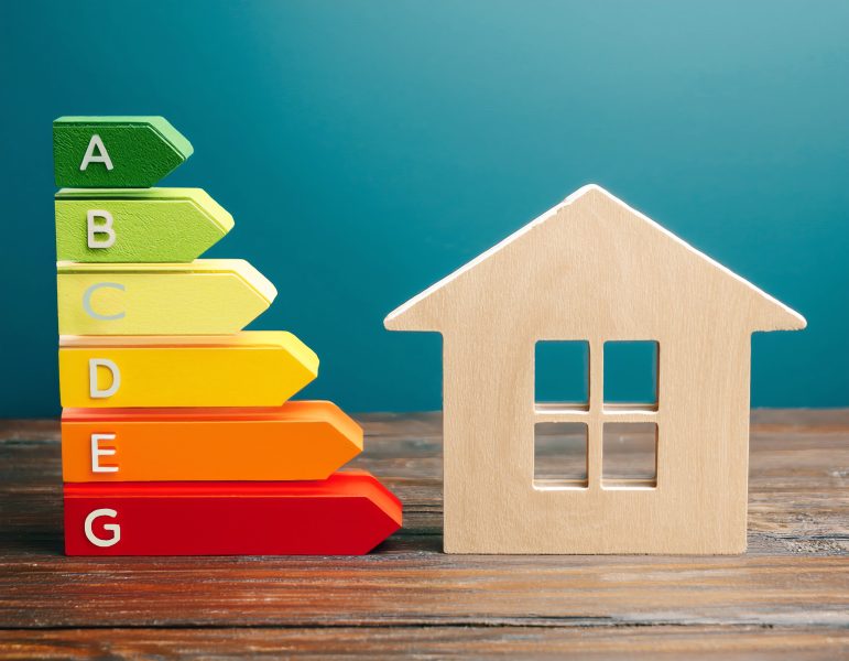 epc rating pictured with a wooden house to demonstrate energy use for rdsap