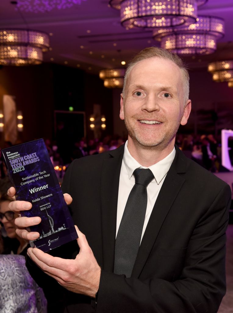 Kelda Showers is celebrating winning the Sustainable Tech Company of the Year Award at the South Coast Tech Awards 2023